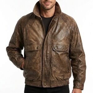 New Zealand Outback Cooper Collections Brown Leather Bomber Jacket Mens Medium